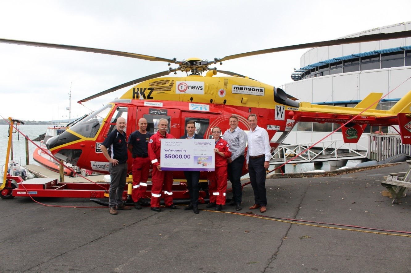 Primepac making a donation to the Auckland Rescue Helicopter Trust