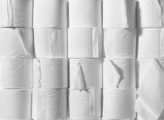 Stacked toilet paper rolls.